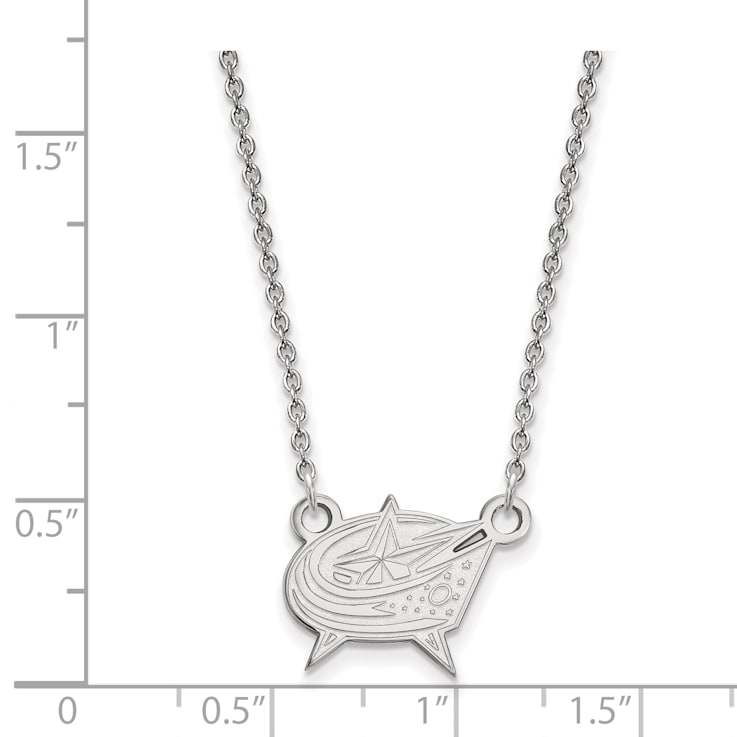 Rhodium Over Sterling Silver NHL LogoArt Columbus Blue Jackets Necklace