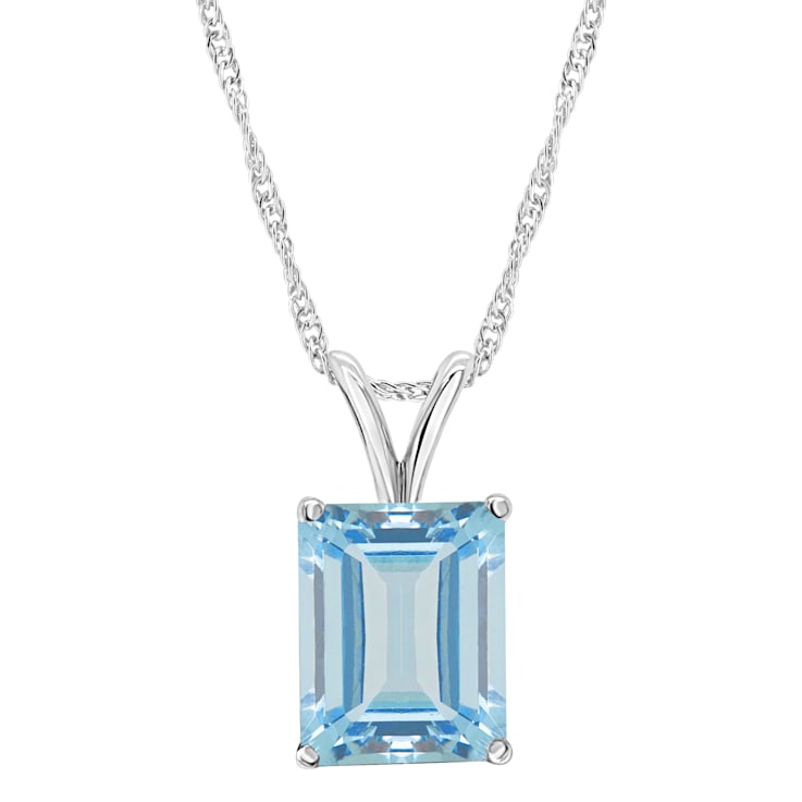 10x8mm Emerald Cut Sky Blue Topaz Rhodium Over Sterling Silver Pendant
With Chain