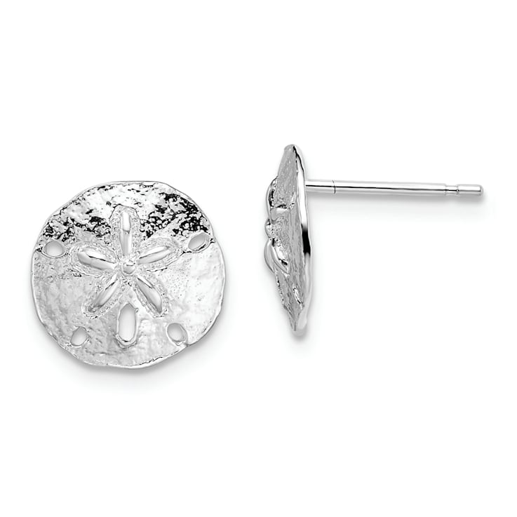 Rhodium Over Sterling Silver Polished Sand Dollar Post Earrings