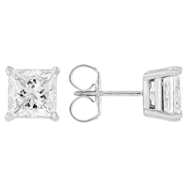 Lab-Grown Diamond Princess-Cut Stud Earrings In 14K White Gold 3.00ctw