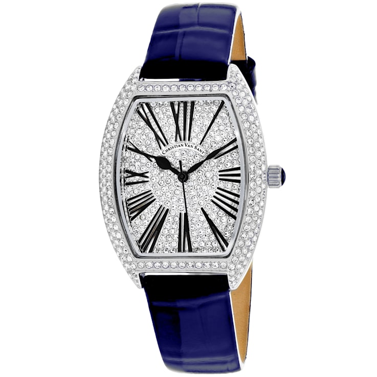 Christian Van Sant Women's Chic White Dial, Blue Leather Strap Watch