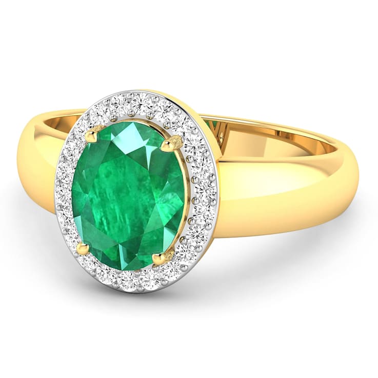 1.75ctw Green Emerald and Diamond 14K Yellow Gold Halo Ring