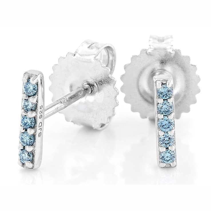 Blue Lab-Grown Diamond Stud Earrings In Sterling Silver