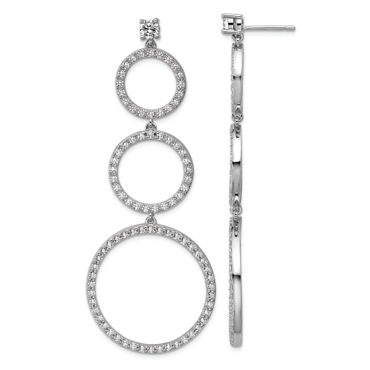 Rhodium Over Sterling Silver Polished Cubic Zirconia Triple Circle Post
Dangle Earrings