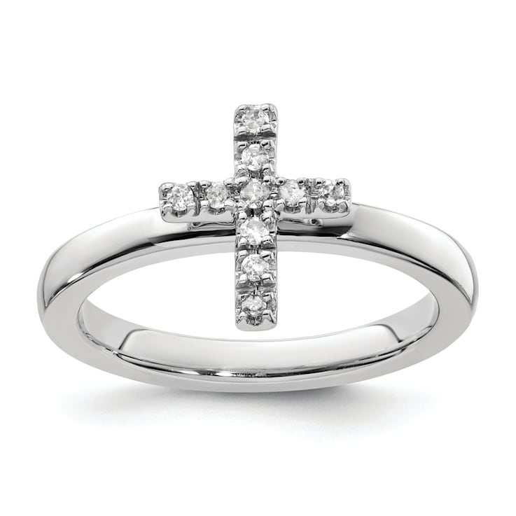 Sterling Silver Stackable Expressions Cross Diamond Ring 0.105ctw