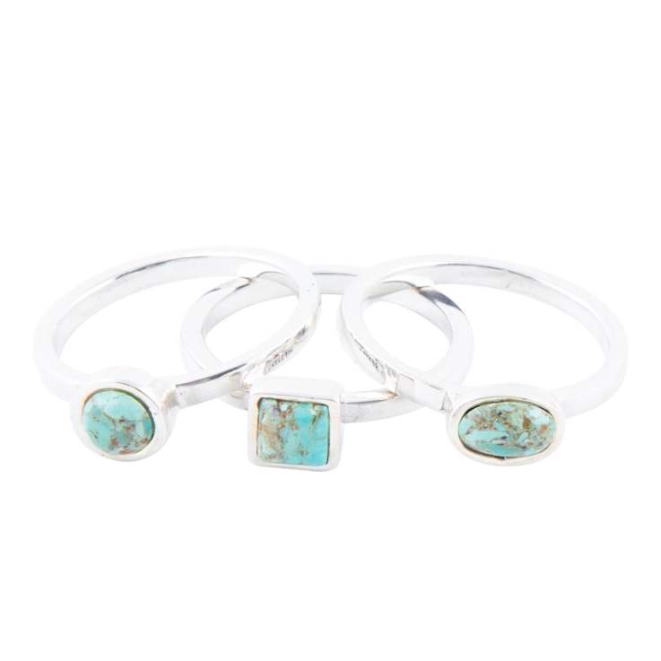 Barse Turquoise Stackable Band Ring In Sterling Silver Over Bronze