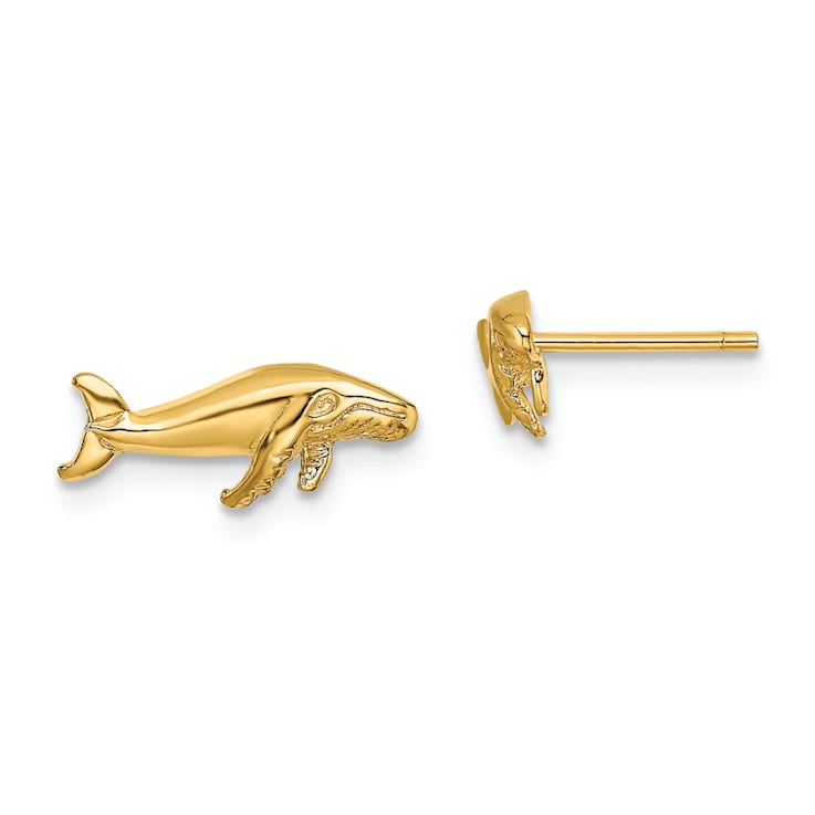 14k Yellow Gold Whale Stud Earrings