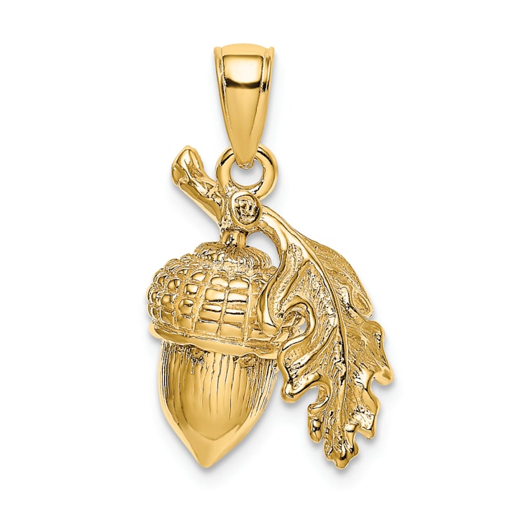 Gold Textured 3D Acorn with Leaf Pendant