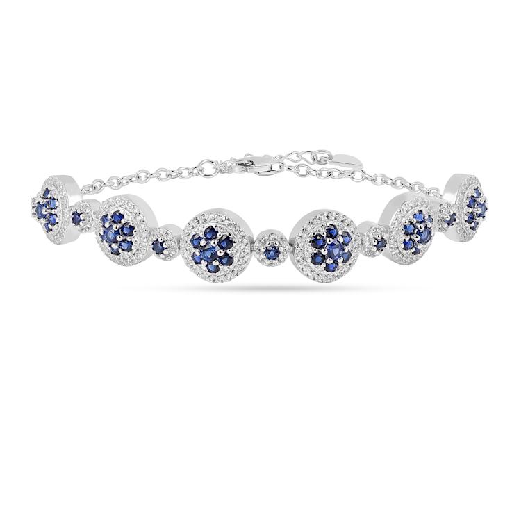 Lab Created Blue Sapphire and White Sapphire Halo Rhodium Over Sterling
Silver Sapphire Bracelet