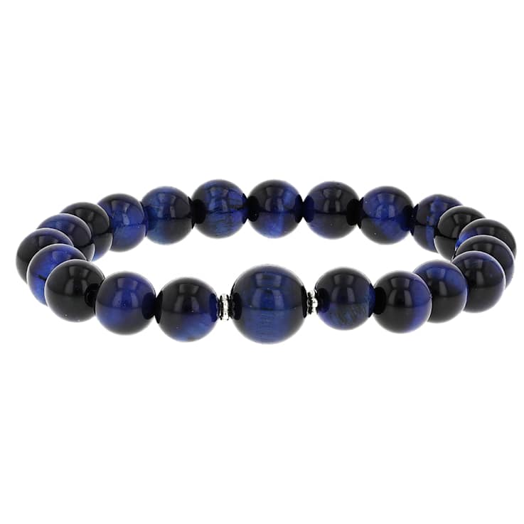 Multi-Color Tiger's Eye Stretchable Bracelet Set Of 3 In Sterling Silver