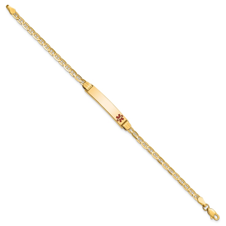 14k Yellow Gold Medical Red Enamel Mariner ID Bracelet