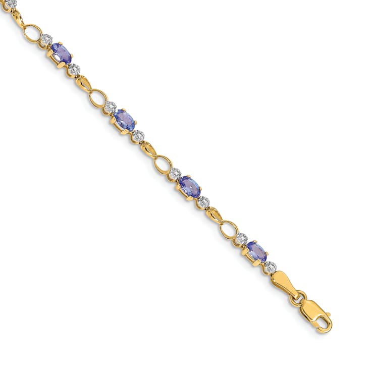 14k Yellow Gold and Rhodium Over 14k Yellow Gold Open-Link Diamond and
Tanzanite Bracelet