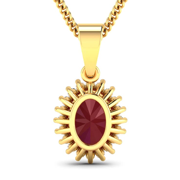 1.50ctw 14K Yellow Gold Ruby and White Diamond Pendant with 18 inch
Cable Chain