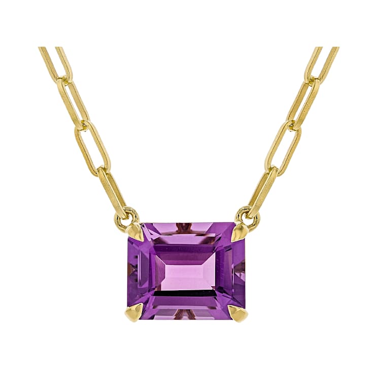 Amethyst Station Paperclip Necklace In 18K Gold Over Sterling Silver 4.67ct