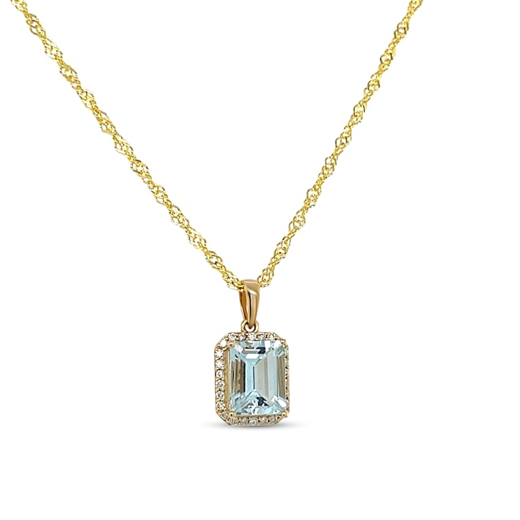 14K Yellow Gold 9x7mm Rectangular Octagonal Aquamarine and Diamond
Pendant 1.94ctw