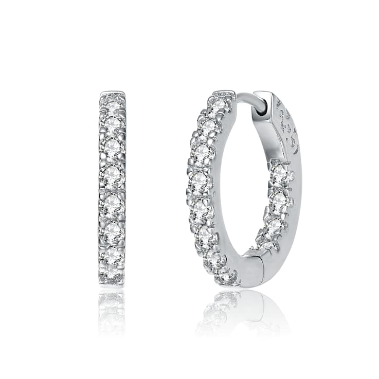 Pave CZ Inside-Out Hoop Earrings In White Rhodium Over Brass
