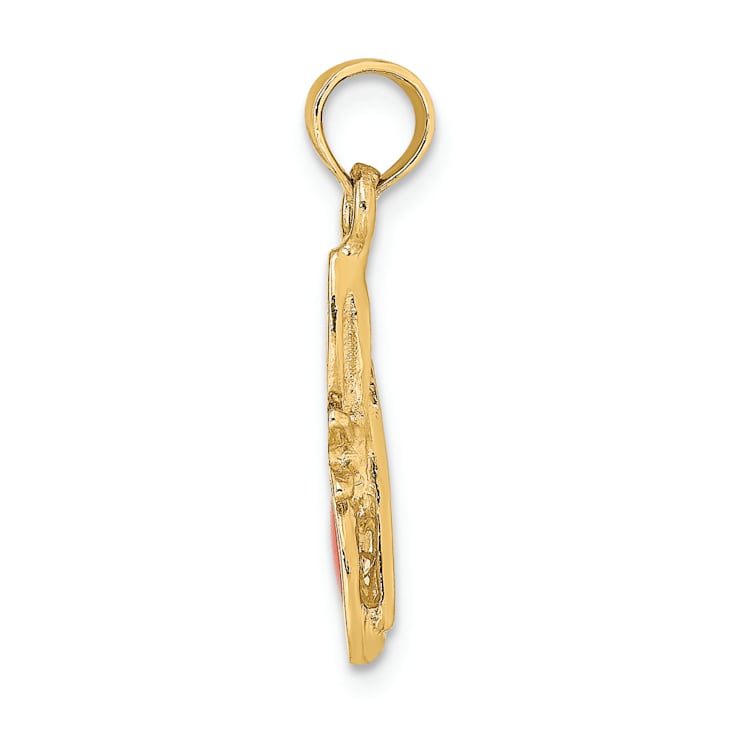 14k Yellow Gold 3D Orange Enameled Butterfly Sunglasses Pendant