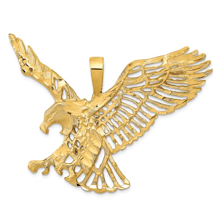 14k Yellow Gold Textured and Diamond-Cut Large Eagle Pendant