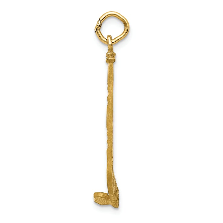 14k Yellow Gold Satin and Diamond-Cut Hockey Stick Pendant