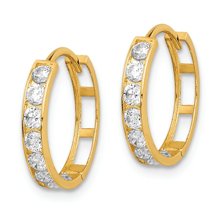 14k Yellow Gold Cubic Zirconia 9/16" Hinged Hoop Earrings