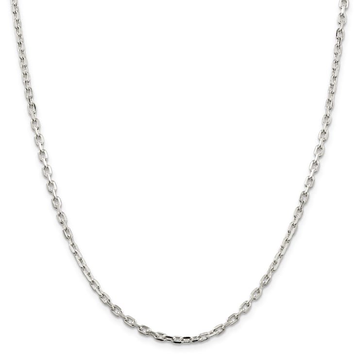 Sterling Silver 3.25mm Beveled Oval Cable Chain Necklace