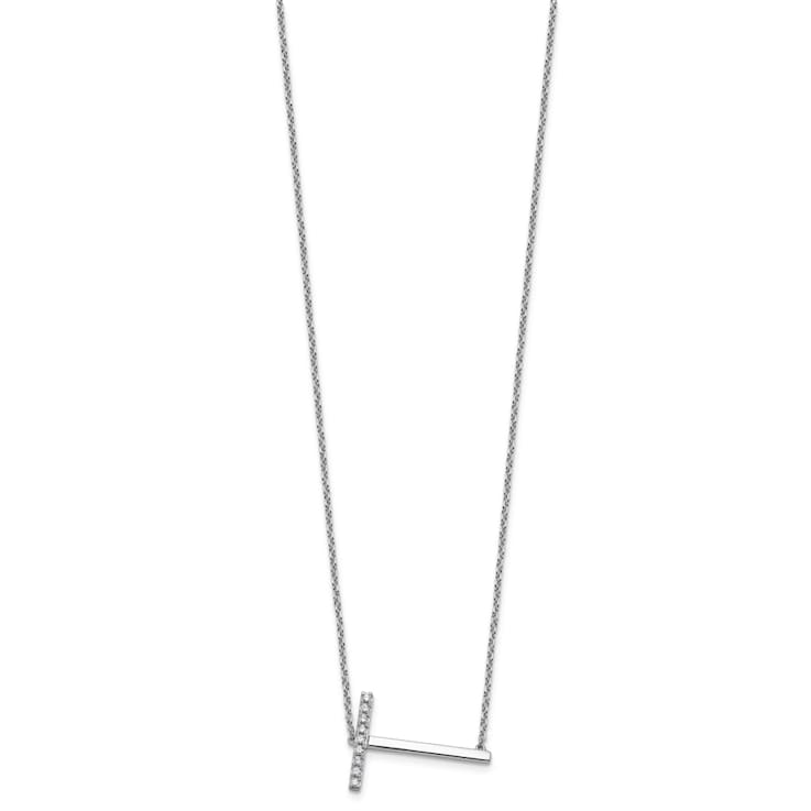 Rhodium Over 14k White Gold Sideways Diamond Initial T Pendant Cable
Link 18 Inch Necklace