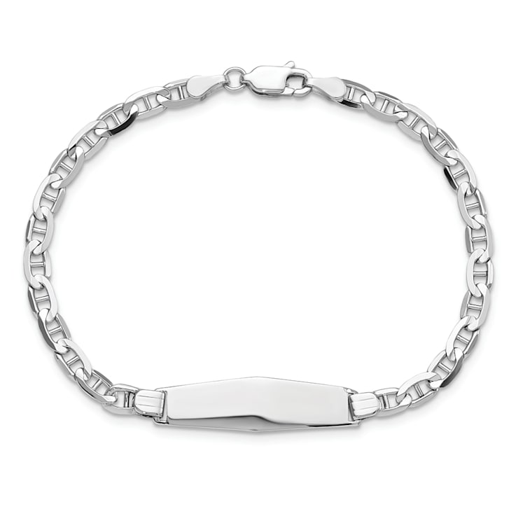 Rhodium Over 14k White Gold Soft Diamond Shape Mariner Link ID Bracelet
