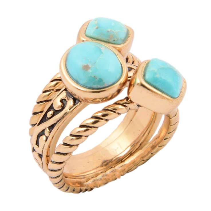 Barse Turquoise Mixed-Shape Ring Set Of 3 In Bronze