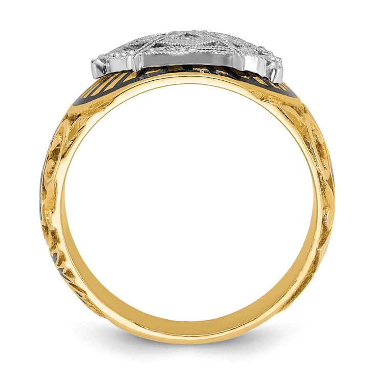 10K Two-Tone Yellow and White Gold Men's Textured and Enameled Masonic
Blue Lodge Ring