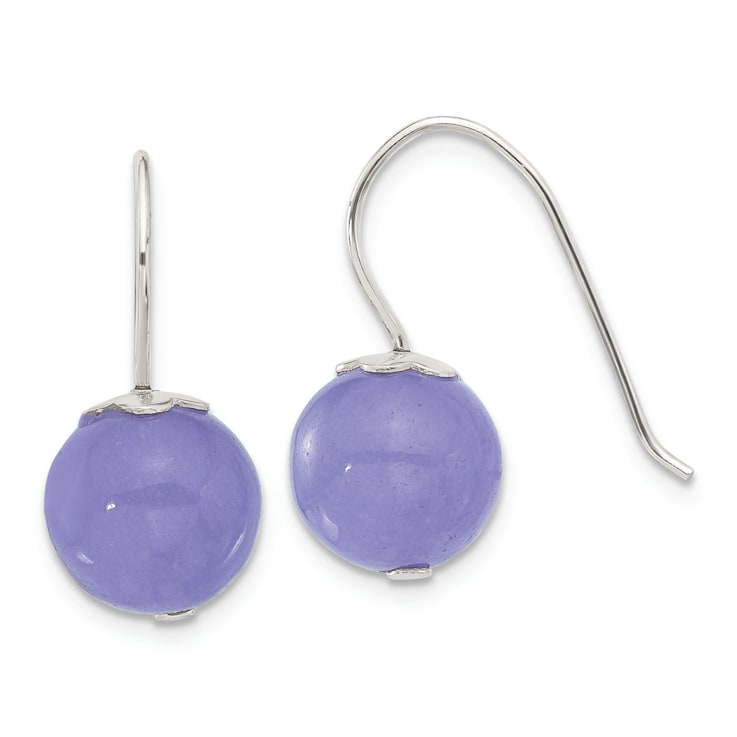 Sterling Silver Polished 10mm Periwinkle Jadeite Dangle Earrings