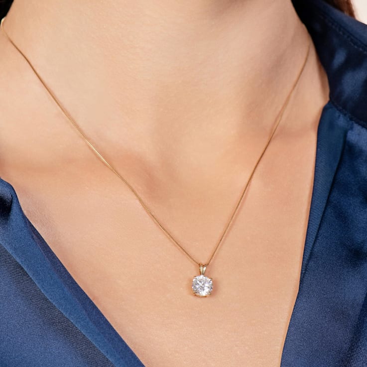White Cubic Zirconia 14k Yellow Gold Pendant With Chain 2.00ctw