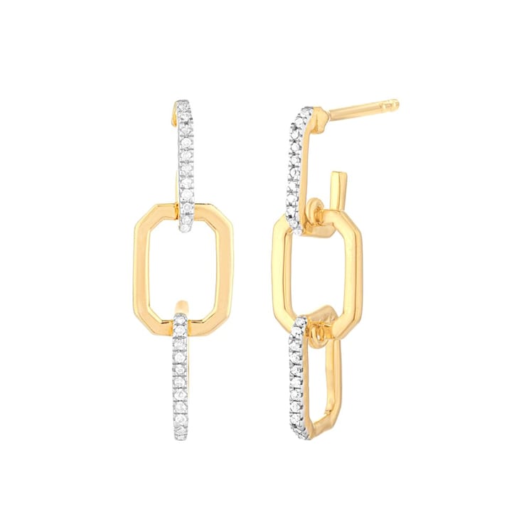 Diamond Accent Trio Link Drop Earrings In 14K Gold Over Sterling Silver