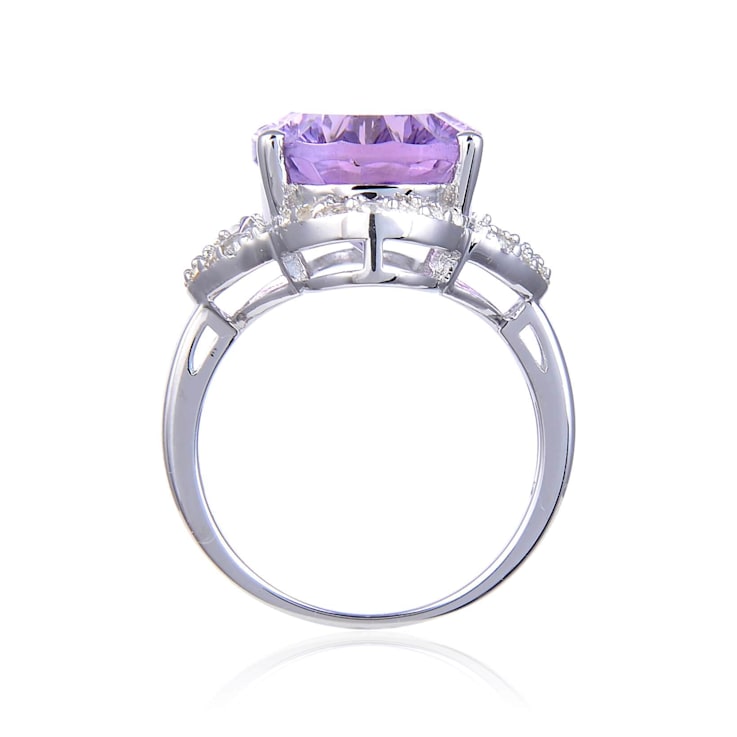 Concave Cut Oval Amethyst with White Topaz Accents Sterling Silver Ring, 8.26ctw