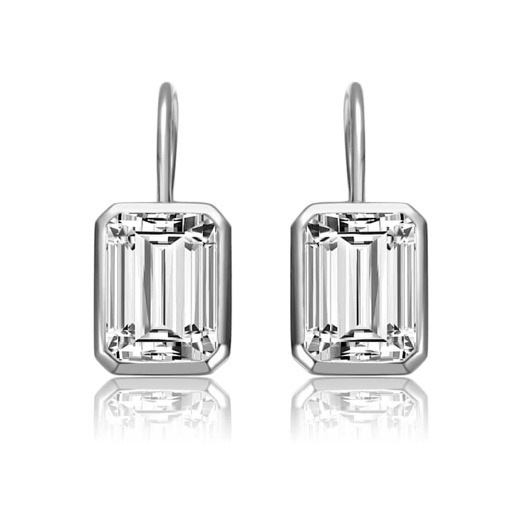 Baguette CZ Bezel Drop Earrings In Sterling Silver