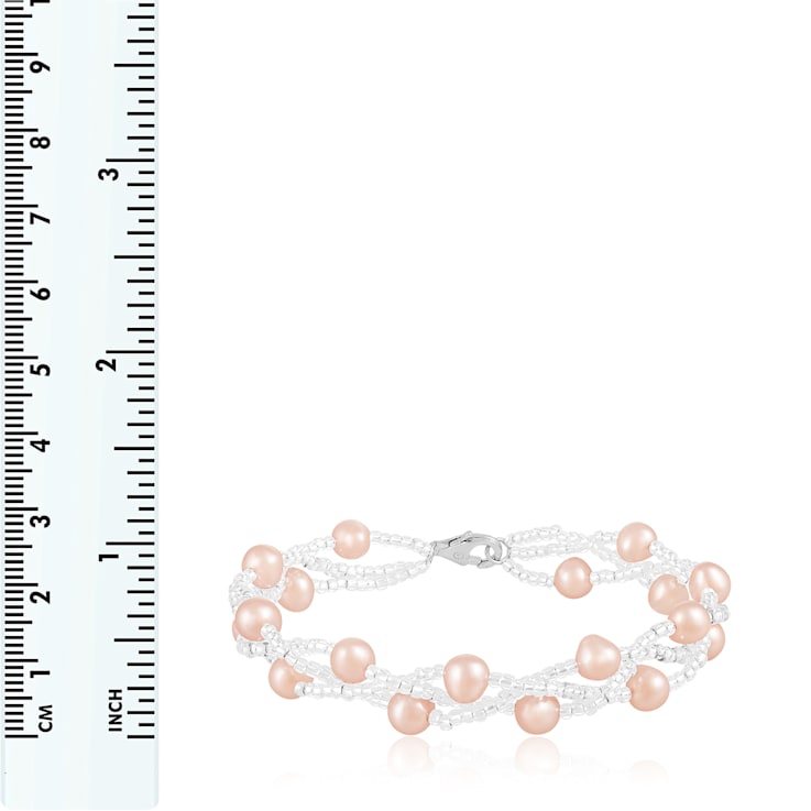 6-7mm Pink Cultured Freshwater Pearl Silver  Bracelet