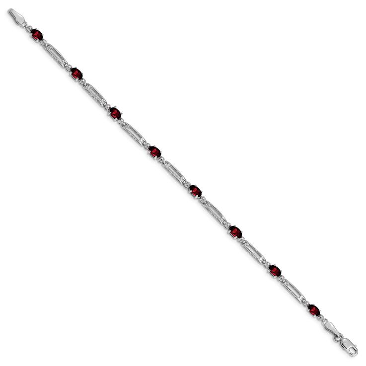 Rhodium Over 10k White Gold Diamond and Garnet Bracelet