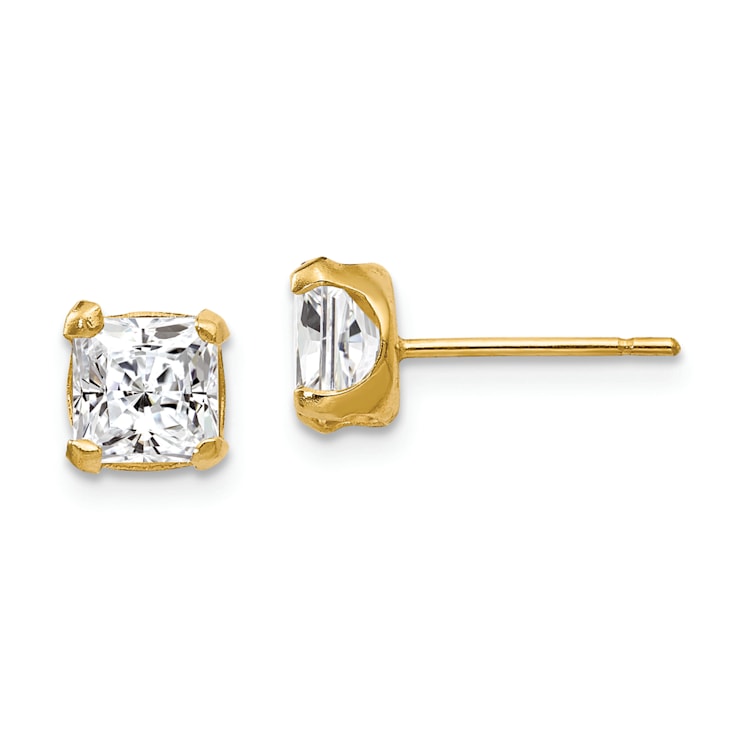14k Yellow Gold 5mm Square Cubic Zirconia Stud Earrings