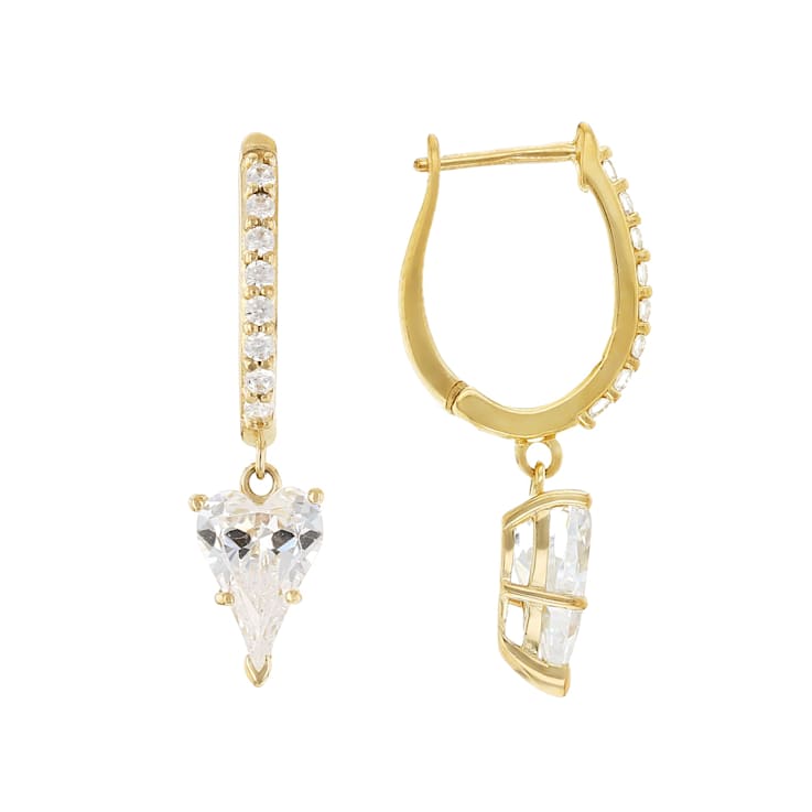 Heart CZ Drop Earrings In 14K Gold Over Sterling Silver