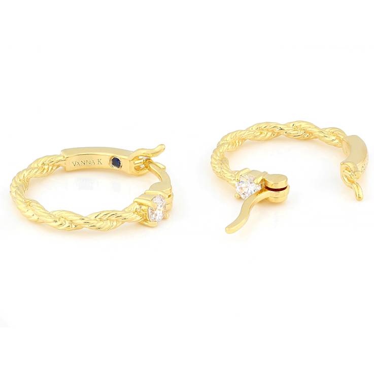 CZ Twisted Rope Huggie Earrings In 18K Gold Over Sterling Silver 0.35ctw