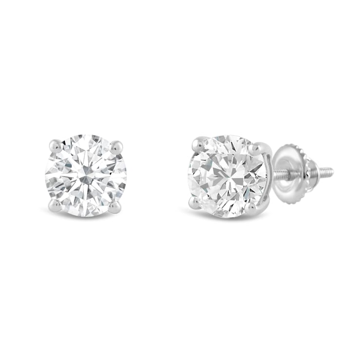 White Cubic Zirconia 14k White Gold Studs With Velvet Gift Box 1.50ctw