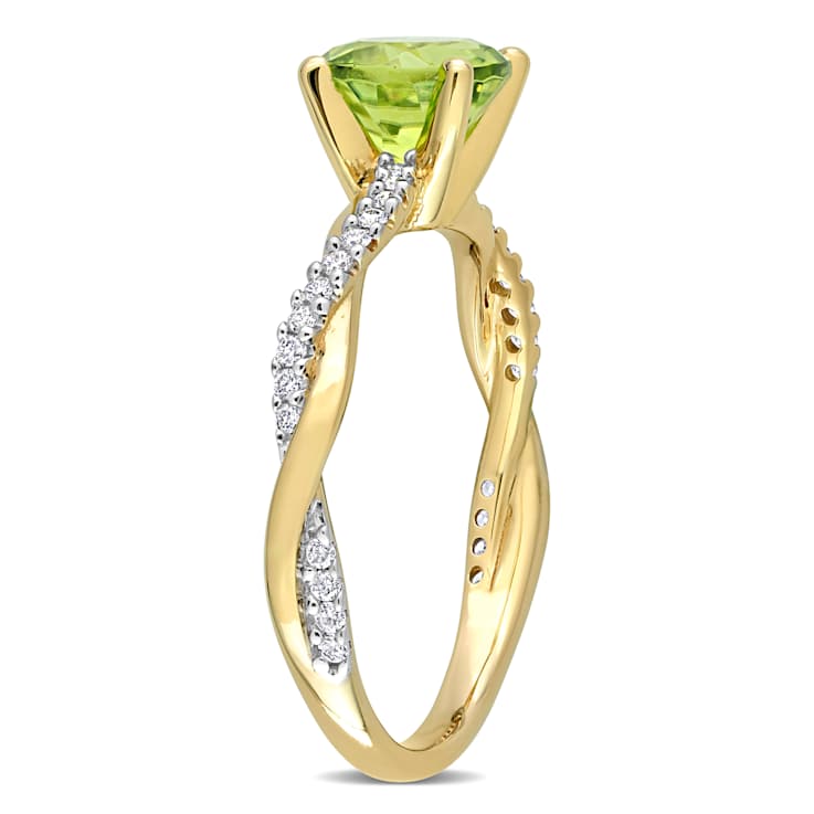 Peridot and Diamond 14K Yellow Gold Ring 1.25ctw