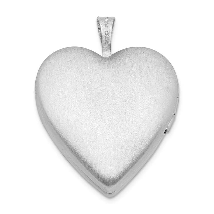 Rhodium Over Sterling Silver 20mm Satin, Enamel, Diamond-cut Floral
Heart Locket Pendant