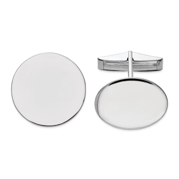 Rhodium Over 14K White Gold Men's Circular Cuff Links