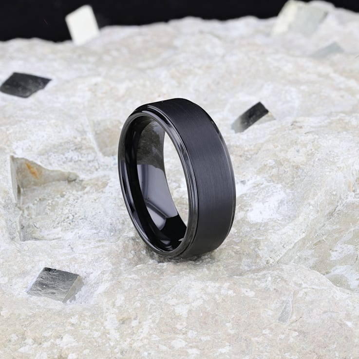 ORION Flat Black Tungsten Ring with Brushed Raised Center and Polished
Step Edges 8mm