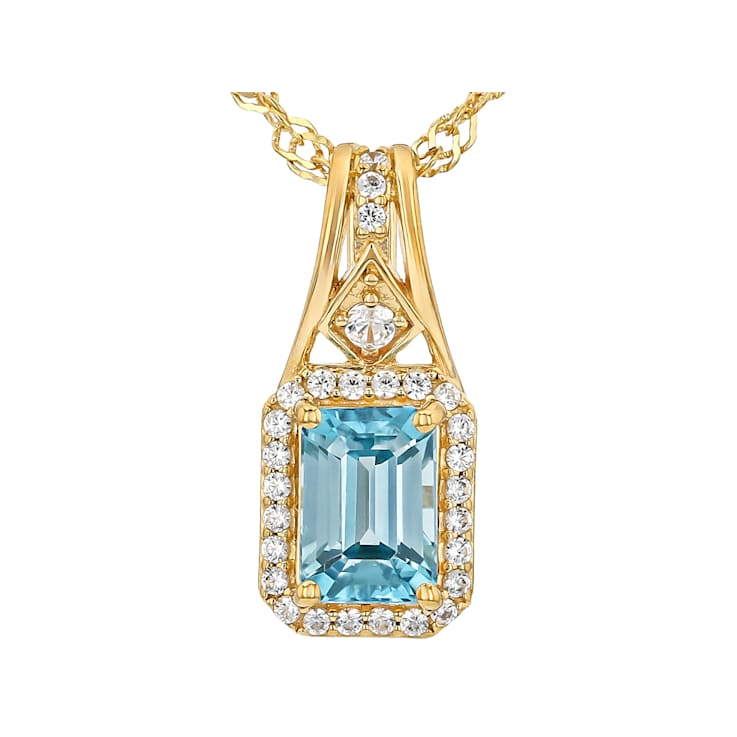 Blue Zircon And White Zircon Pendant Necklace In 18K Gold Over Sterling
Silver 1.75ctw