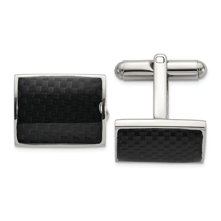 Stainless Steel Polished Black Carbon Fiber Inlay Cuff Links
