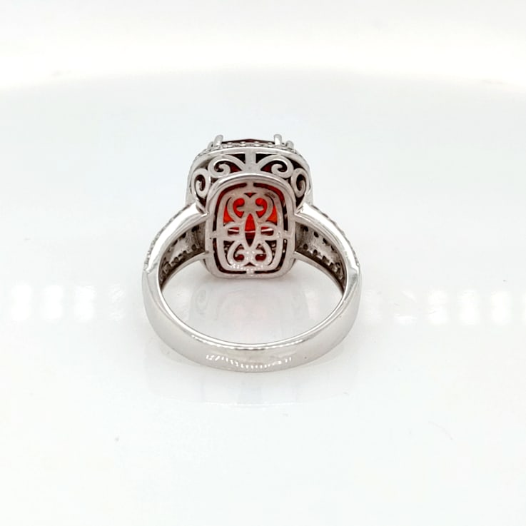 6.25 Cts Rhodochrosite and 0.99 Cts White Diamond Ring in 14K WG
