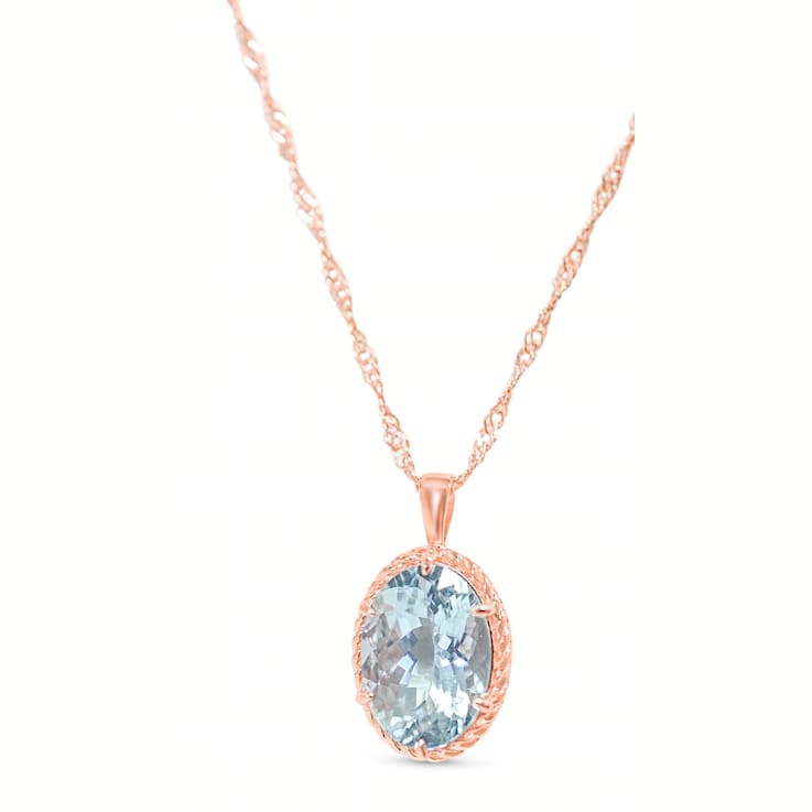 Pear Aquamarine and Cubic Zirconia 18K Rose Gold Over Sterling Silver
Pendant with chain, 6.06ctw