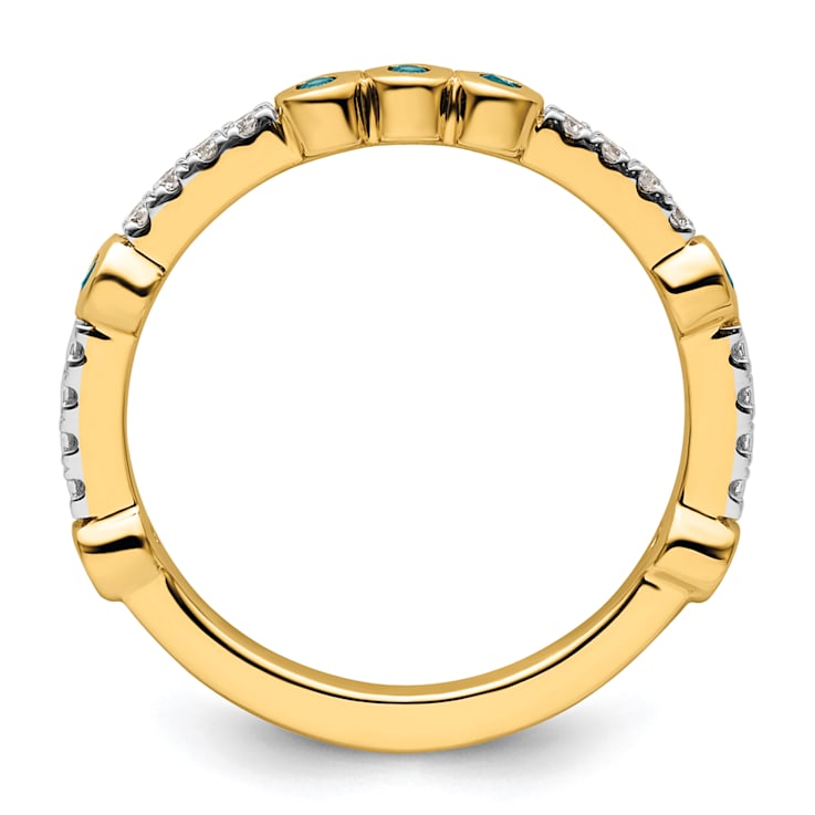14K Yellow Gold Stackable Expressions Blue Topaz and Diamond Ring 0.21ctw