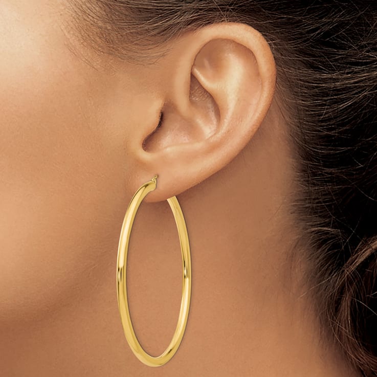 14k Yellow Gold Polished 2 3/8" Tube Hoop Earrings